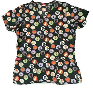 Dickies Women's Small Halloween Scrub Top with 2 Pockets Fun Print